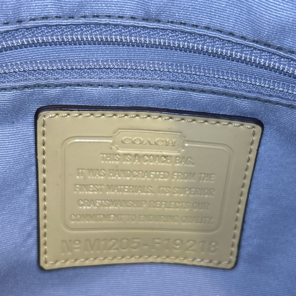 Coach Signature Yellow Stripe Canvas Leather Strap Handbag F19218 - Picture 7 of 14